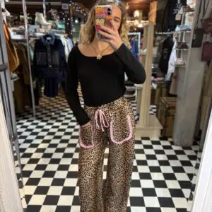 Leopard Print Trousers with Pink Gingham