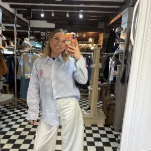 Blue Stripe Cotton Shirt Lobster Embroidered