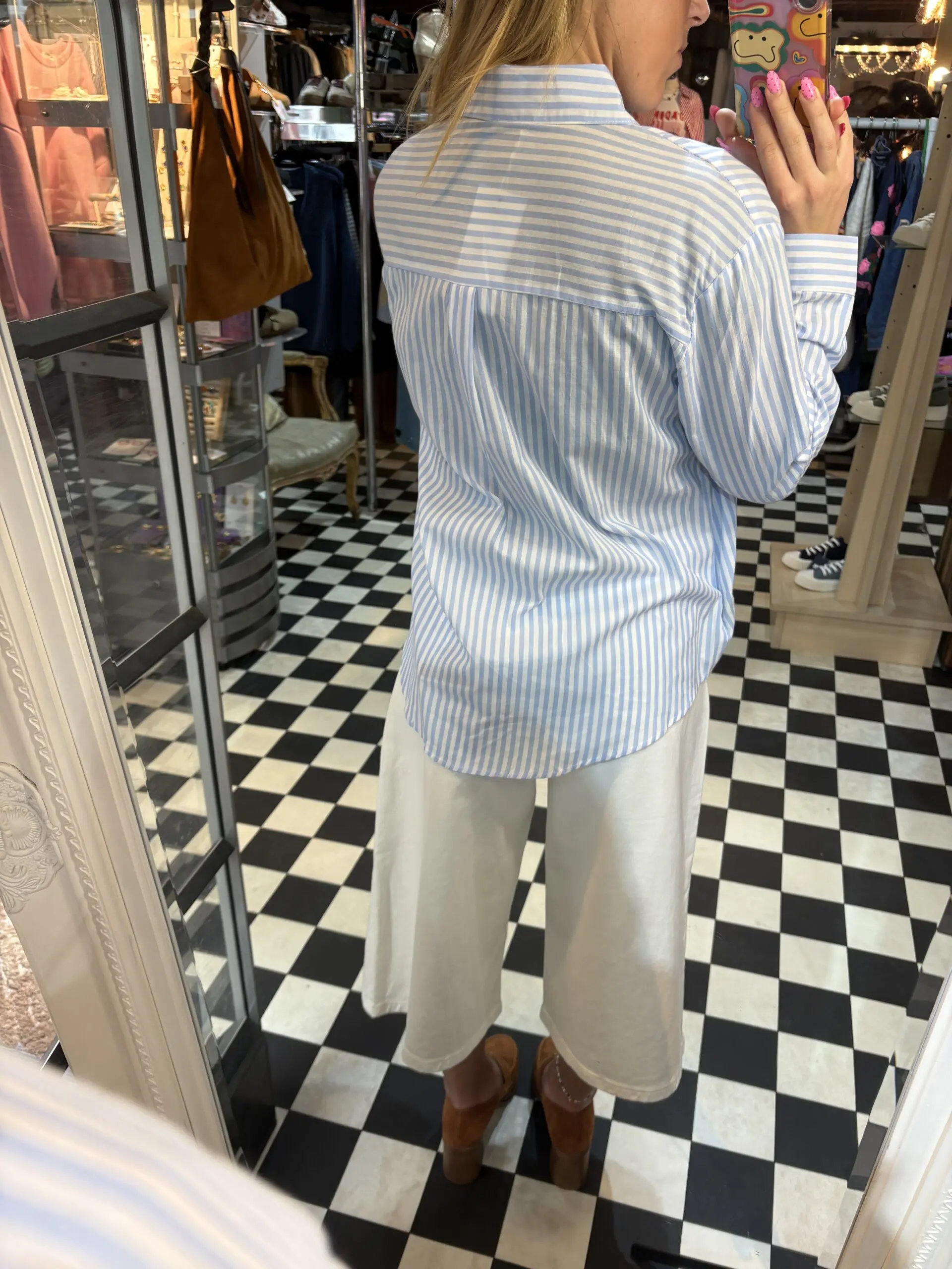 Blue Stripe Cotton Shirt Lobster Embroidered