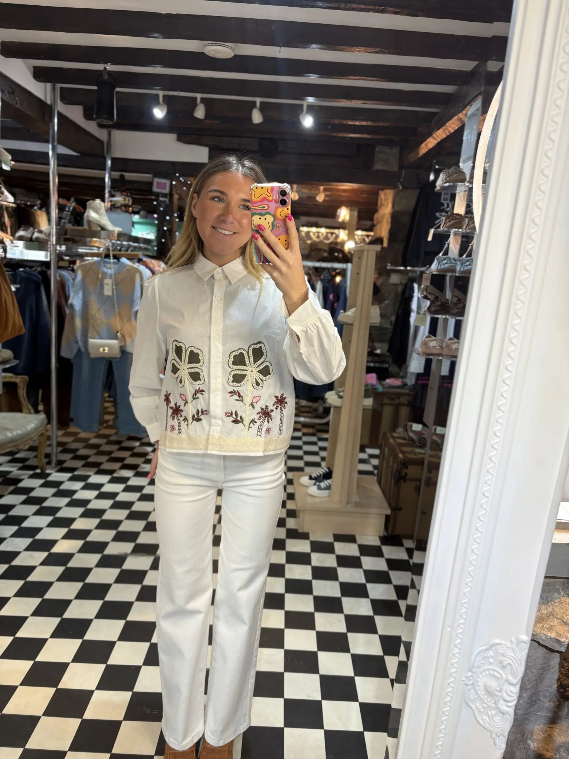 White Jeans with Heart Pockets