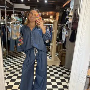 Wide Leg Denim Trousers