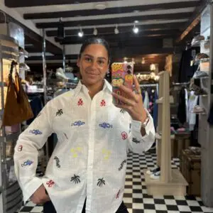 White Summer Symbol Embroidered Shirt