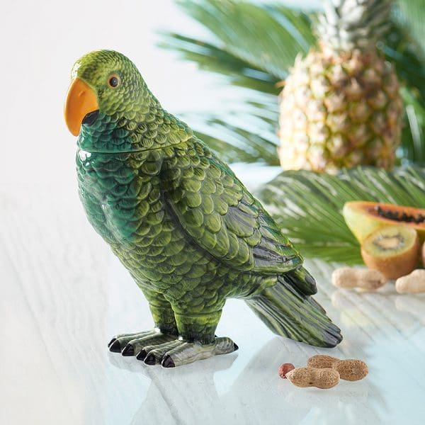 GREEN PARROT CERAMIC JAR