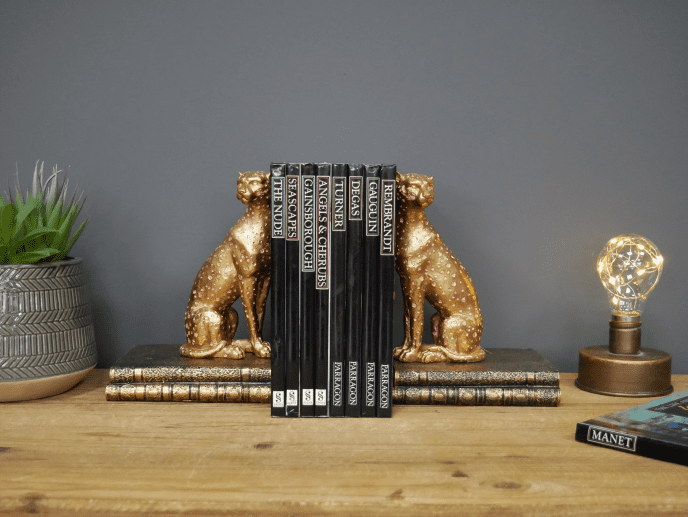 GOLD LEOPARD BOOKENDS