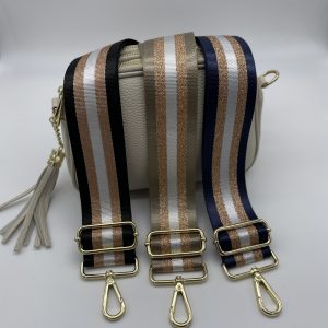 bag strap with rose gold stripe