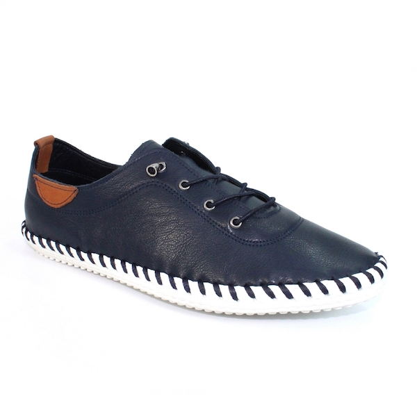 Lunar St Ives Leather Plimsoll in Navy