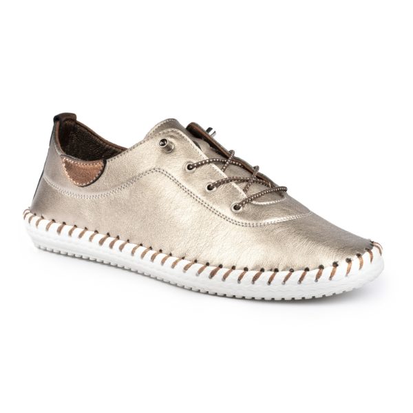 Lunar St Ives Leather Plimsoll in Gold