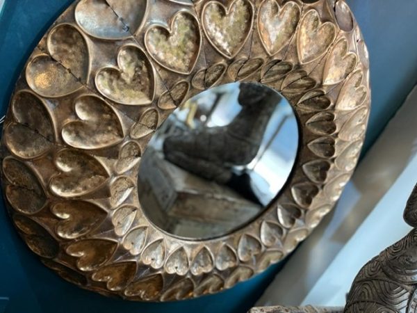 Antique Metal Heart Mirror