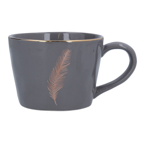 Ceramic dark grey Feather Mug by Gisela Graham