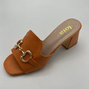 Atomic orange block heel sandal