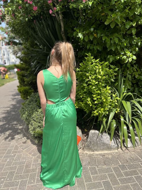 Satin Maxi with Frill and Cut Out