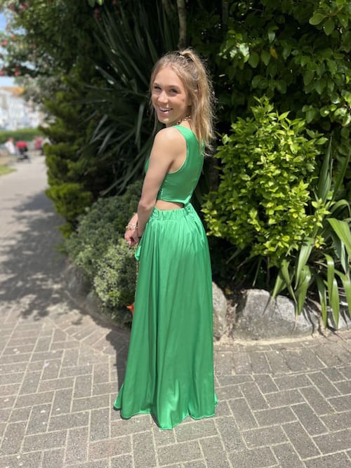 Satin Maxi with Frill and Cut Out