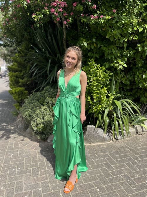 Satin Maxi with Frill and Cut Out