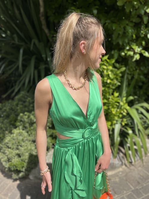 Satin Maxi with Frill and Cut Out