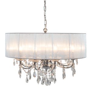 CHROME 8 BRANCH CHANDELIER WITH SILVER SHADE