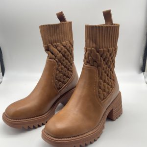Textured sock boot in camel