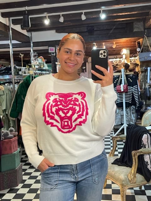 White and Pink Tufted Tiger Jumper – Bibi's Boutique