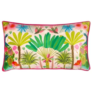 Tropical Peacock Illustrated Cushion Pink