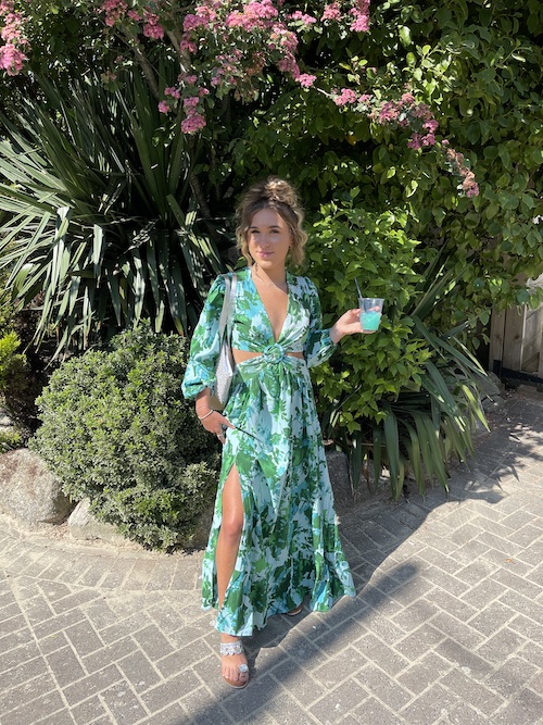 Blue/Green Floral Cut Out Maxi Dress – Bibi's Boutique