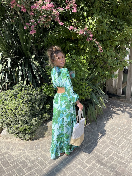 Blue/Green Floral Cut Out Maxi Dress – Bibi's Boutique