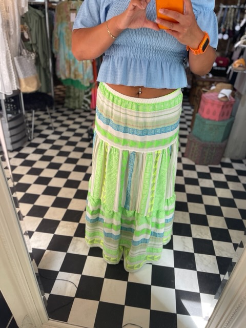 Green Aztec Print Maxi Skirt