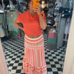 Orange Aztec Print Maxi Skirt