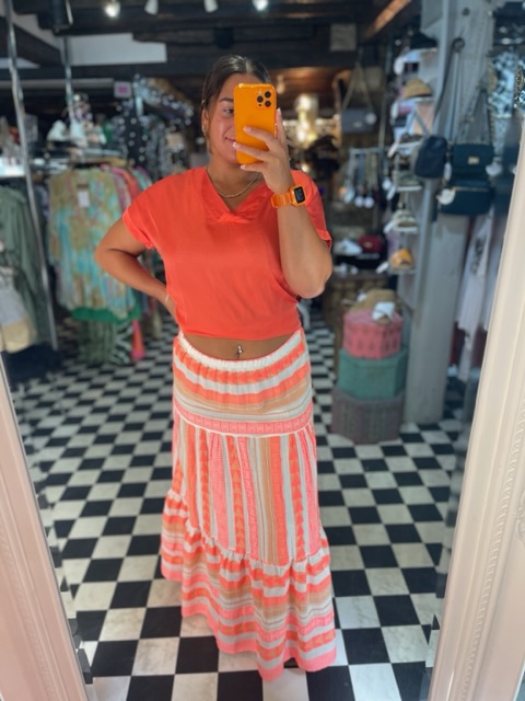 Orange Aztec Print Maxi Skirt
