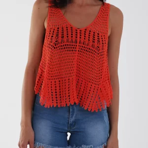 Orange Crochet Net Vest
