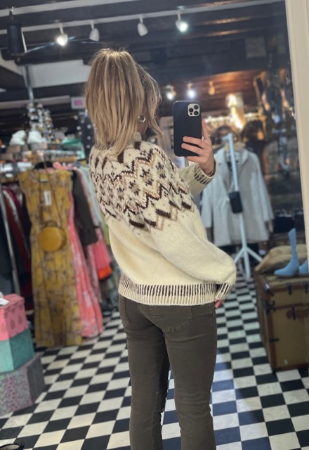 Cream and Brown Turtle Neck Jumper
