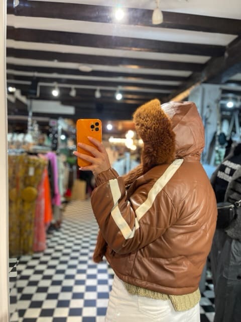 Faux Fur Lined Hooded Coat in Brown