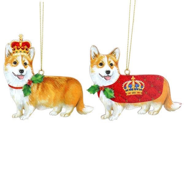 Wooden Corgi with Crown Christmas Bauble