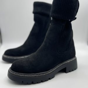 Diamanté Sock Boot in Black