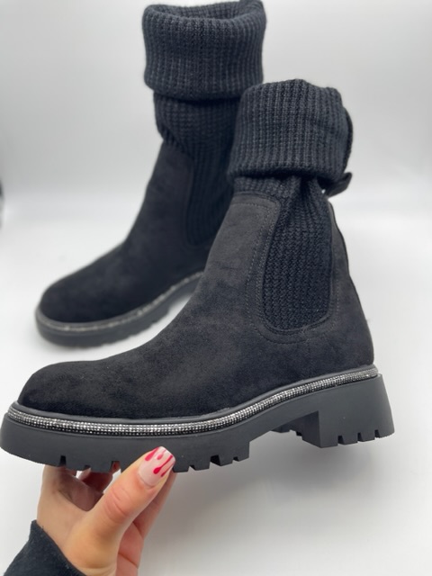 Diamanté Sock Boot in Black