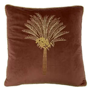 Desert Palm Embroidered Velvet Cushion Rock Rose