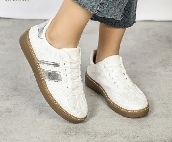 White and Silver Gum Sole Trainer