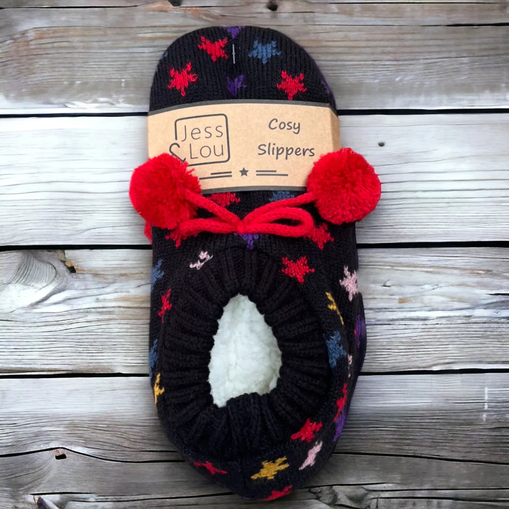 Jess & Lou Black Star Slipper Socks