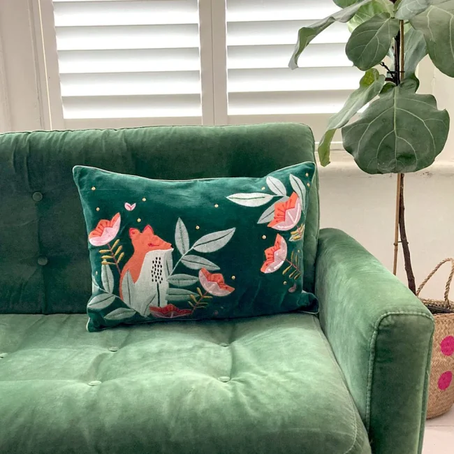 House Of Disaster Secret Garden Velvet Fox Cushion