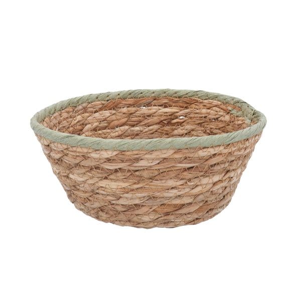 Gisela Graham Woven Basket Bowl 8cm - Green Trim Natural, Mini