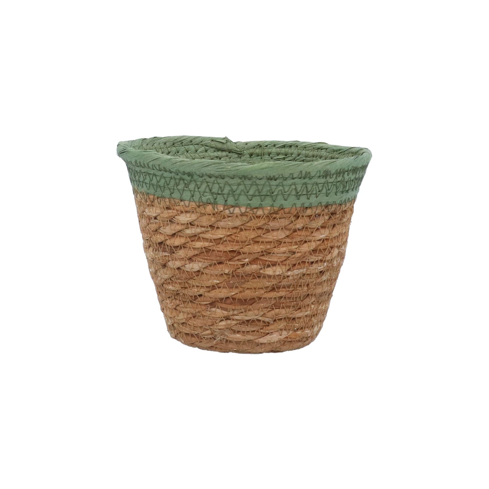 gisela graham Woven Basket 14cm - Green Trim Natural Hanging