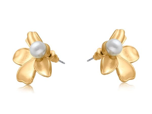 Big Metal London Beatrice Pearl Floral Matte Earrings