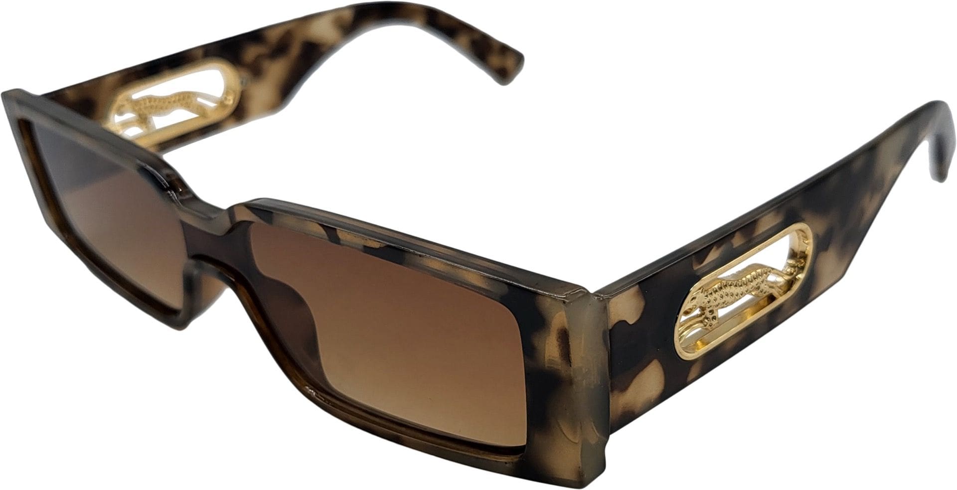 Rectangular Shape Sunglasses Gold Leopard Sides - Image 5