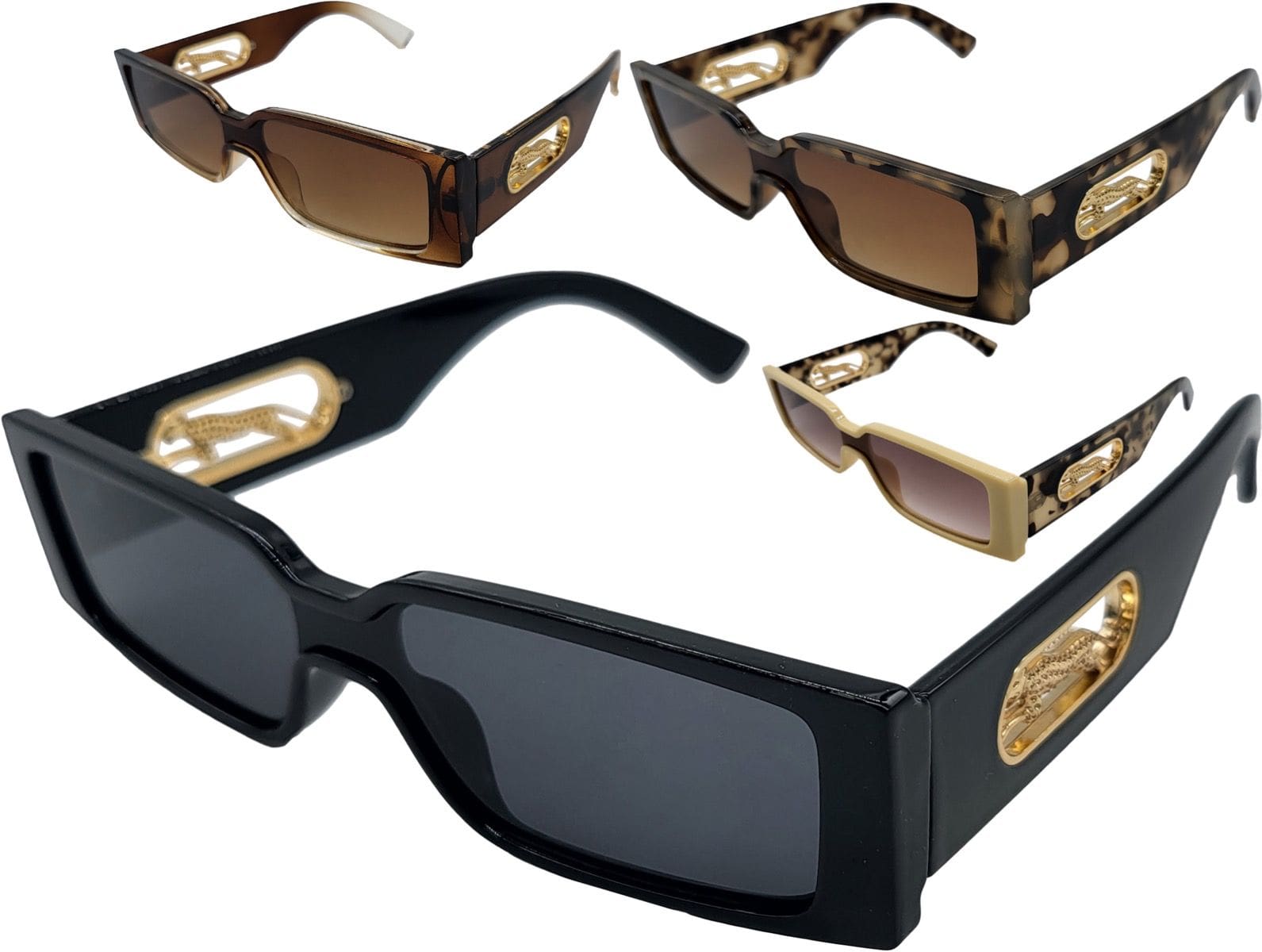 Rectangular Shape Sunglasses Gold Leopard Sides