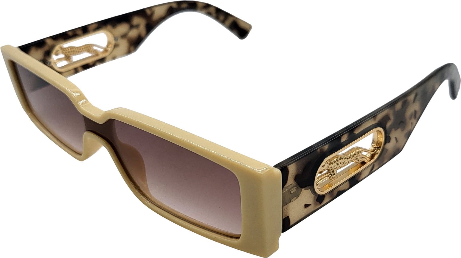 Rectangular Shape Sunglasses Gold Leopard Sides - Image 6