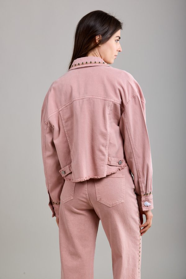 Toxik Embroidered Denim Jacket in Pink