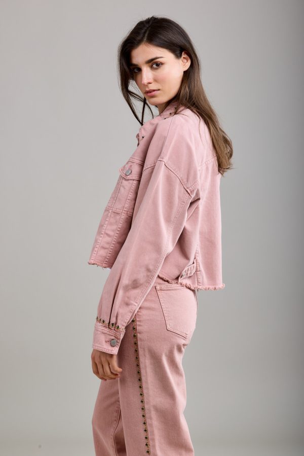 Toxik Embroidered Denim Jacket in Pink