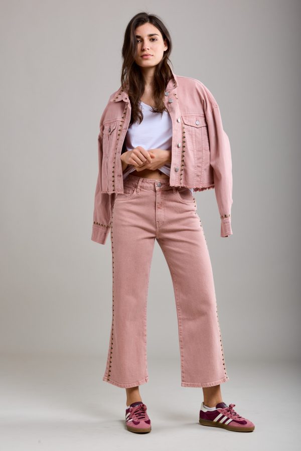 Toxik Embroidered Denim Jacket in Pink