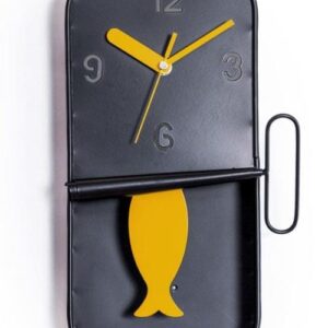 BLACK & ORANGE METAL SARDINE TIN PENDULUM WALL CLOCK