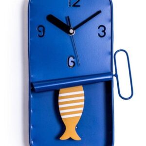 NAVY BLUE METAL SARDINE TIN PENDULUM WALL CLOCK