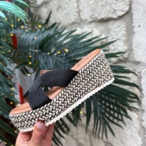 Woven Wedge Sandal in Black