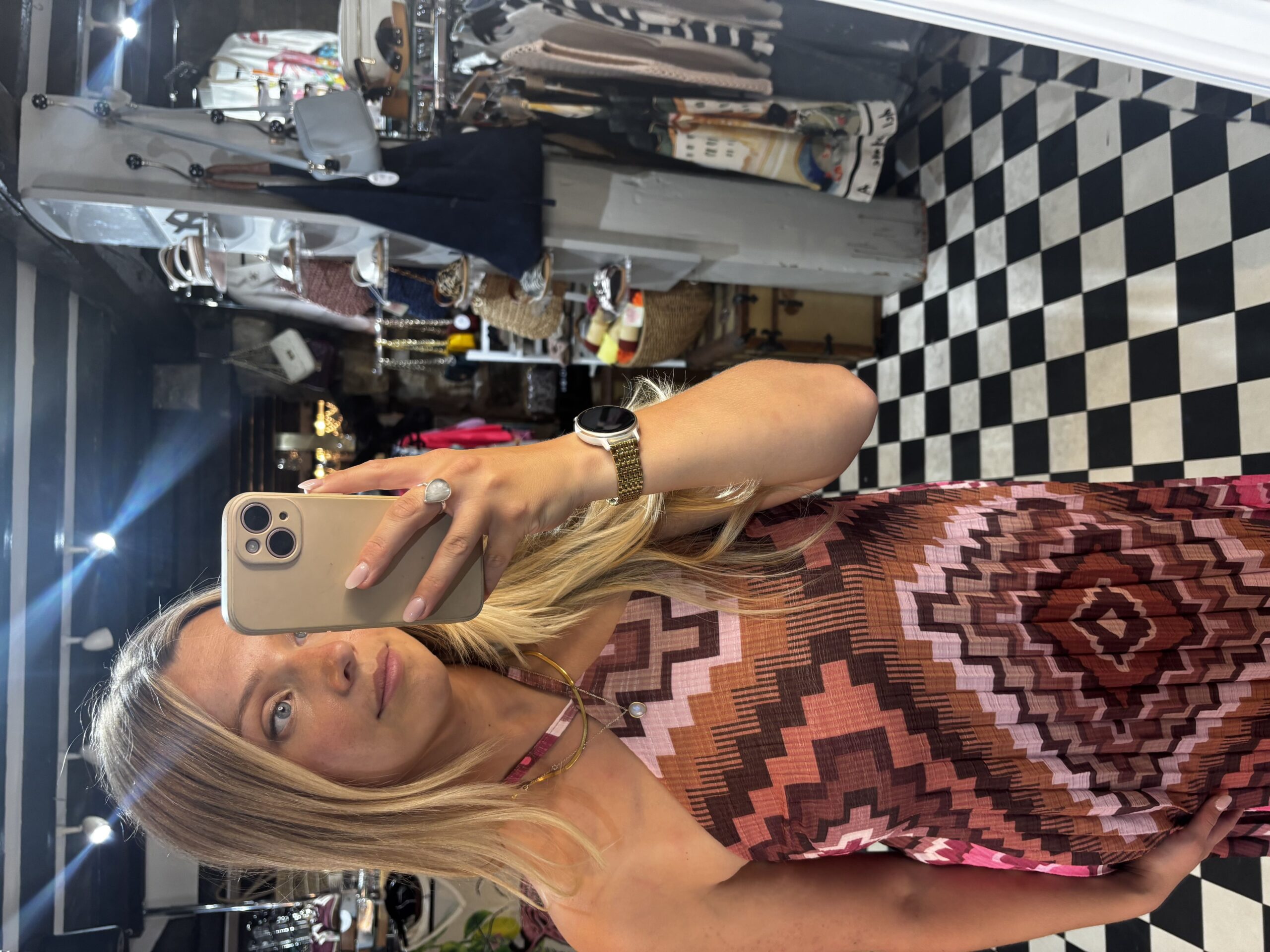 Halter Neck Patterned Dress in Pink/Red or Brown - Image 2